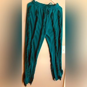 NWOT 2 Pc Teal Green Pajamas LOUNGE Wear FRINGED Pants  Size M